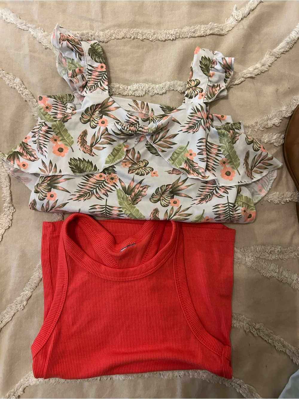 Source Unknown Kids Red Ribbed Tank Top & Floral Ruffle Tie-Strap Top Set - Picture 2 of 5
